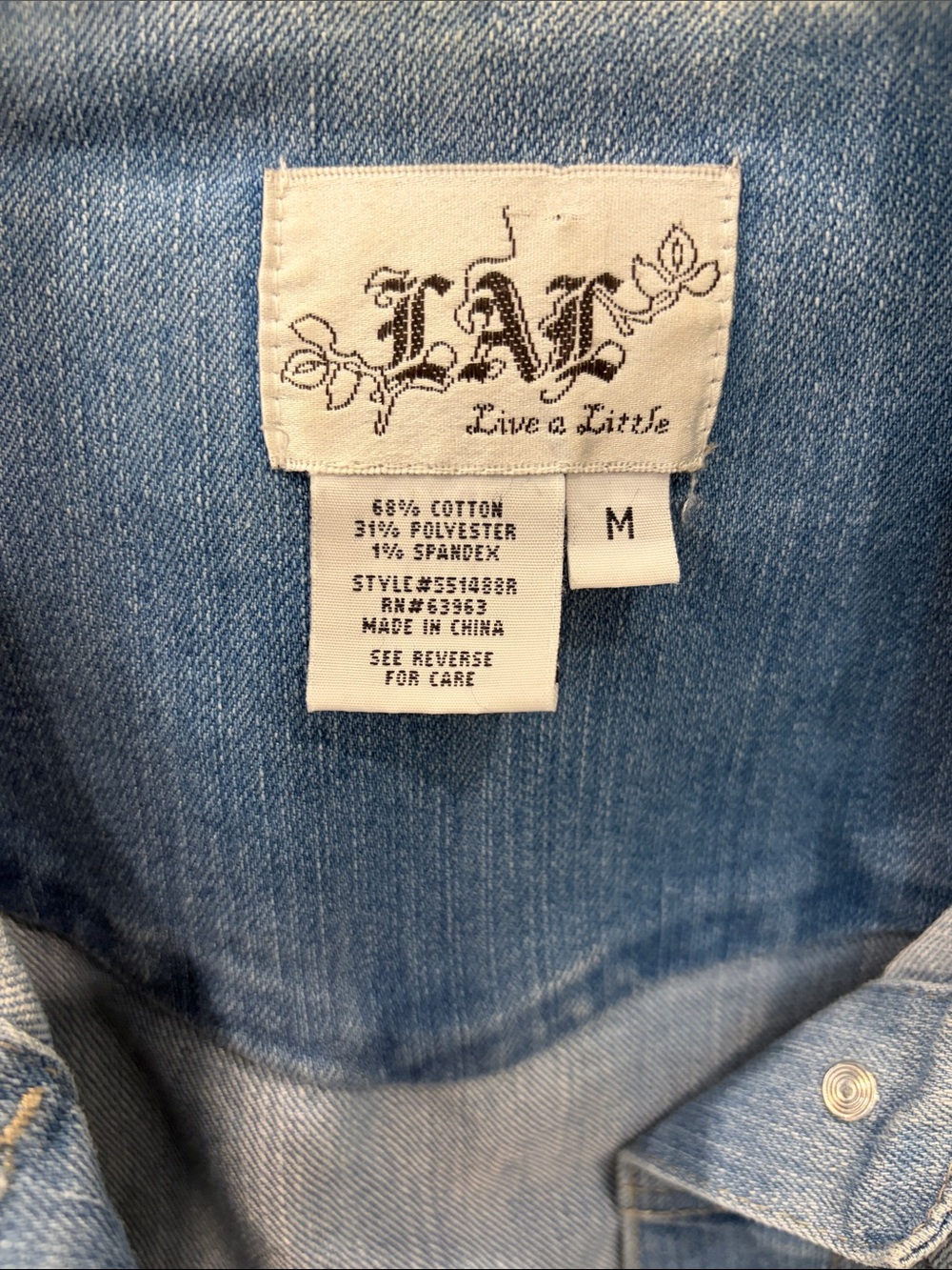 Light Wash Denim Jacket with Fringed Hem by “LAL Live A Little” - Picture 3 of 7